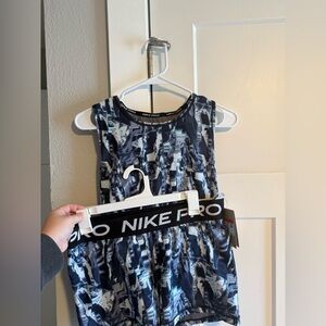 Nike Pro Abstract Blue and White Tank